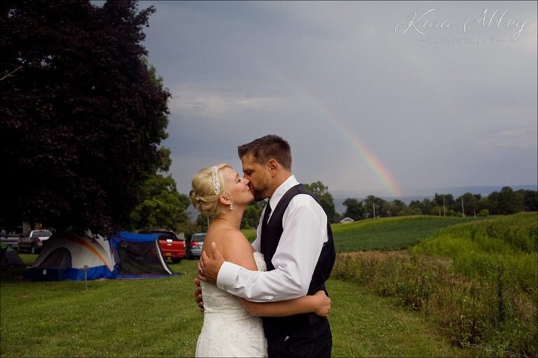 Country Wedding Photography Weaver View Farms Penn Yan, NY Bride Groom Portrait Rainbow Kiss