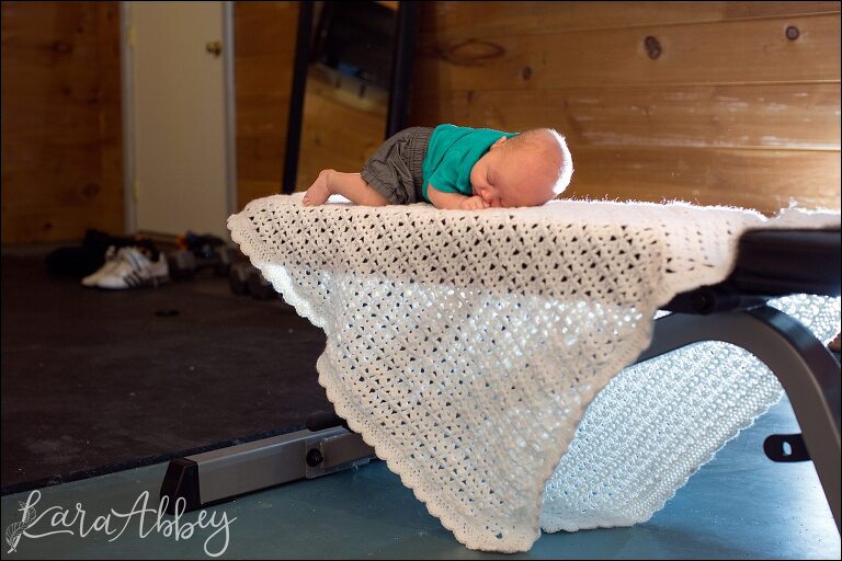In Dad's Gym - Family & Newborn Photos at Home in Owego, NY by Kara Abbey Photography in Irwin, PA