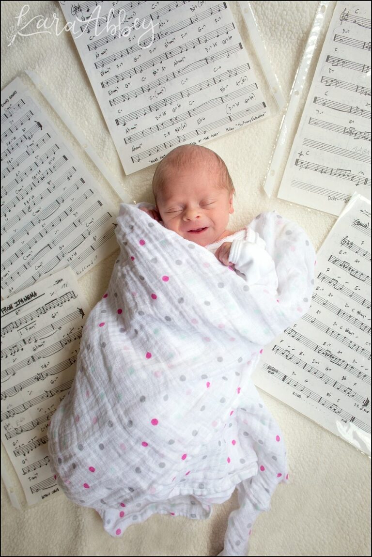 Manor, PA Home Lifestyle Newborn Session with Sheet Music by Kara Abbey Photography in Irwin, PA
