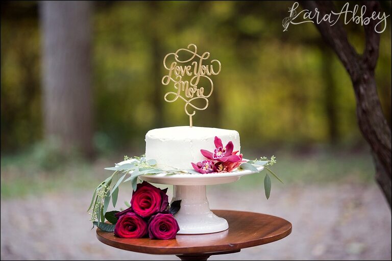 Burgundy Inspired Wedding Cake for Fall Wedding, I Love You More Cake Topper by Kara Abbey Photography in Irwin, PA