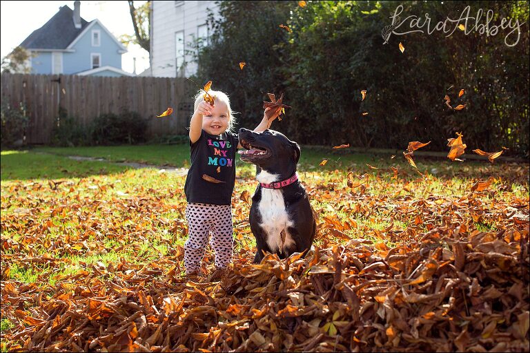 Abby's Saturday - A weekly photo project with a baby & a dog - Playing in the Fall Leaves by Kara Abbey Photography in Irwin, PA