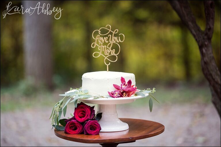 Burgundy Inspired Wedding Cake for Fall Wedding, I Love You More Cake Topper by Kara Abbey Photography in Irwin, PA
