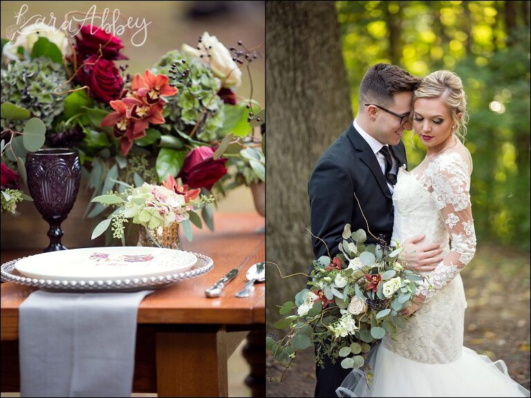 Burgundy & Fall Inspired Wedding Decor Florals by Blooms Florist | by Kara Abbey Photography in Irwin, PA