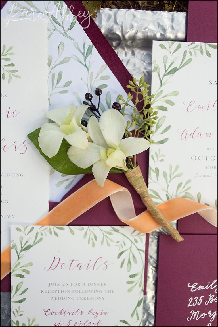 Burgundy & Fall Inspired Wedding Invitation by Paper Hearts Invitations | by Kara Abbey Photography in Irwin, PA