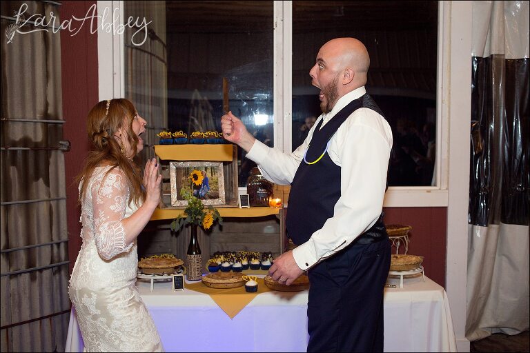 Funny Bride & Groom Cutting the Cake by Irwin, PA Wedding Photographer