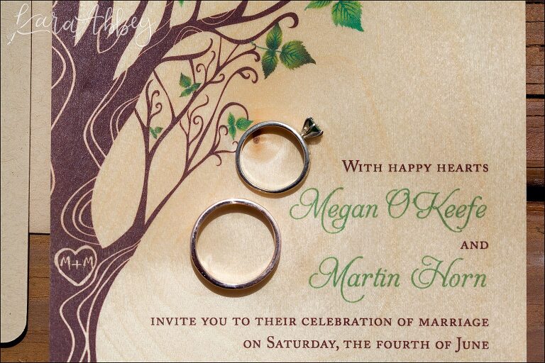 Wooden Invitation with Rings by Irwin, PA Wedding Photographer