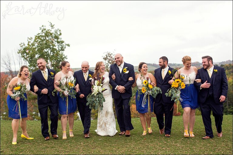 Navy and White Bridal Party with Sunflowers Portrait by Irwin, PA Wedding Photographer