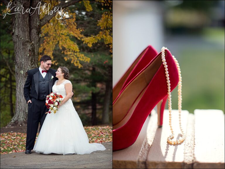 Red Bridal Shoes with Pearls by Irwin, PA Wedding Photographer