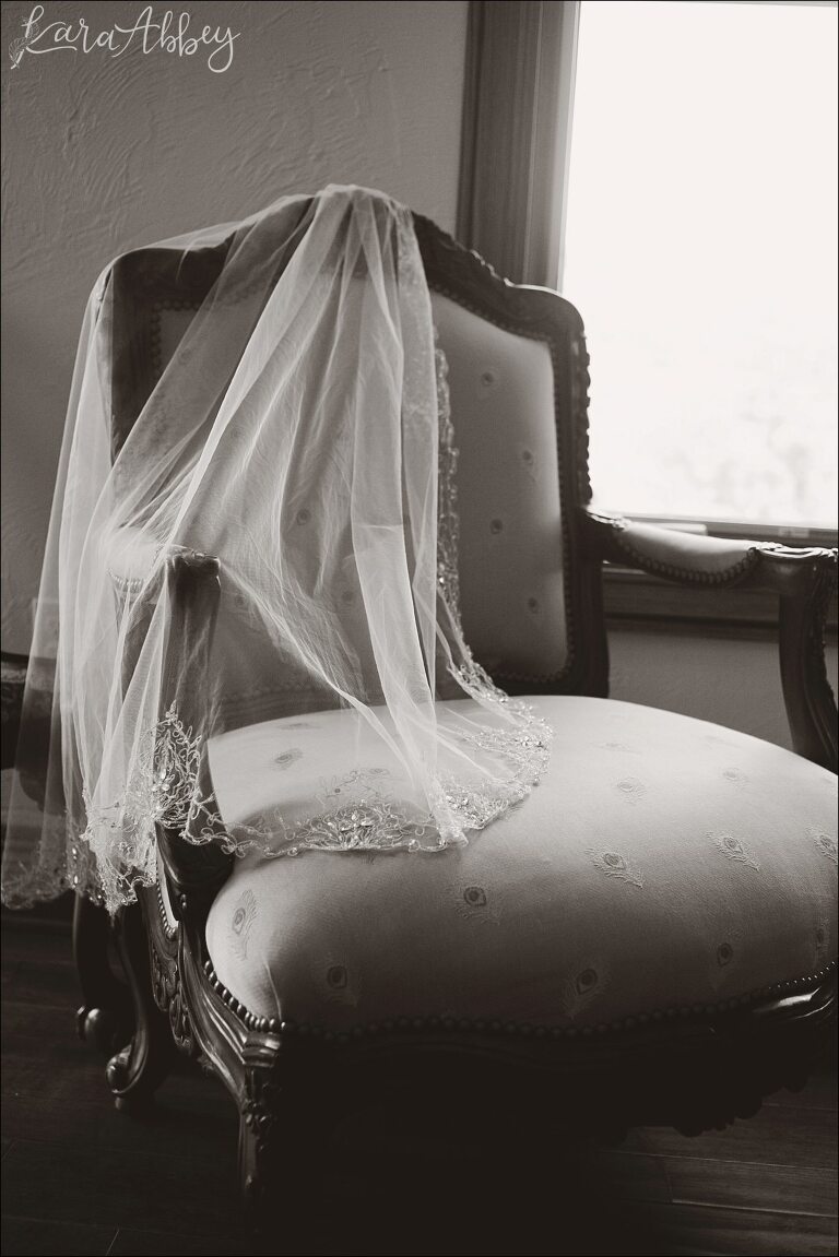Black & White Bridal Veil over Antique Chair by Irwin, PA Wedding Photographer