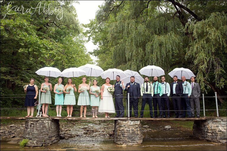 Bridal Party Portrait with Umbrellas by Irwin, PA Wedding Photographer