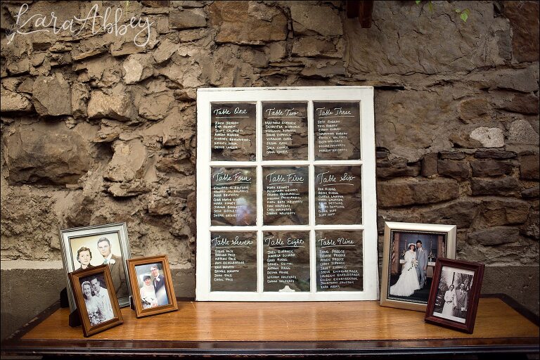 Window Pane Seating Chart at Green Gables in Jennerstown, PA Wedding Photographer