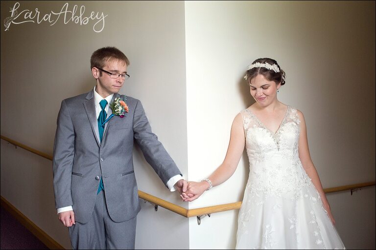 Bride & Groom Holding Hands Praying Before Ceremony by Irwin, PA Wedding Photographer