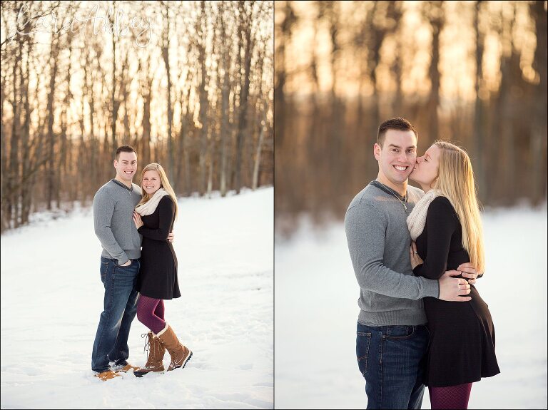 Snowy Winter Engagement Photos at Golden Hour