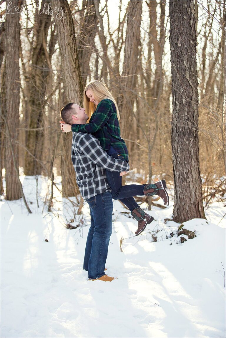 Snowy Winter Engagement Photos at Golden Hour
