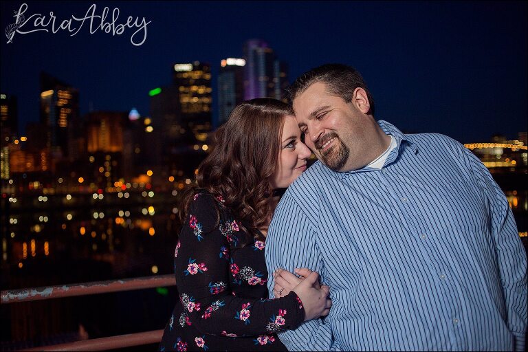 City Lights South Side Engagement Photos at Night by Pittsburgh, PA Wedding Photographer