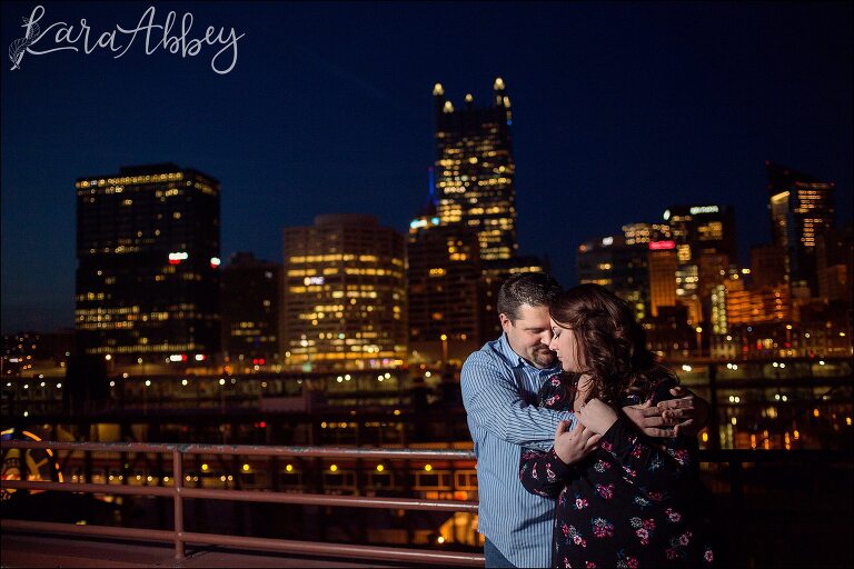 City Lights South Side Engagement Photos at Night by Pittsburgh, PA Wedding Photographer