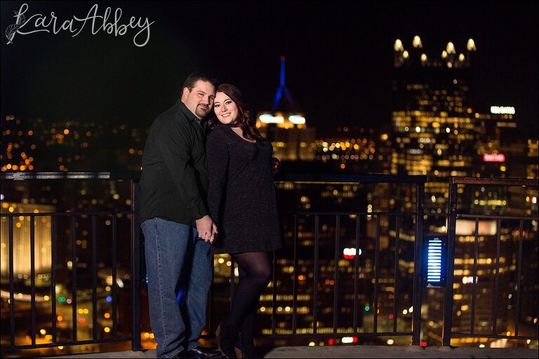 Mount Washington Overlook Engagement Photos at Night by Pittsburgh, PA Wedding Photographer