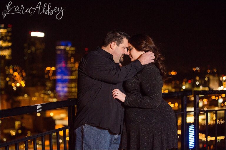 Mount Washington Overlook Engagement Photos at Night by Pittsburgh, PA Wedding Photographer