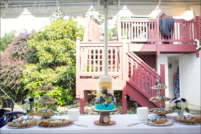 Summer Backyard Intimate Wedding Reception - Teal & Gold Cake - in Irwin, PA