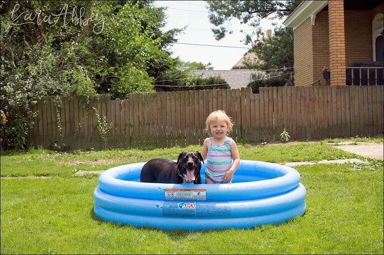 Black Lab And Toddler Relaxing in the Pool in Irwin, PA