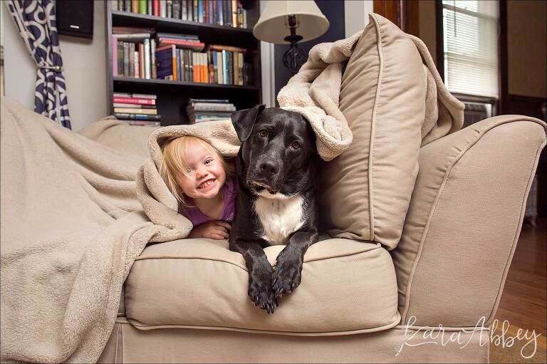 Black Lab & Toddler Hiding Under the Blankets in Irwin, PA