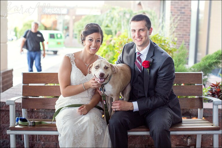 Golden Hour Fall Wedding Bride & Groom Portrait with Dog