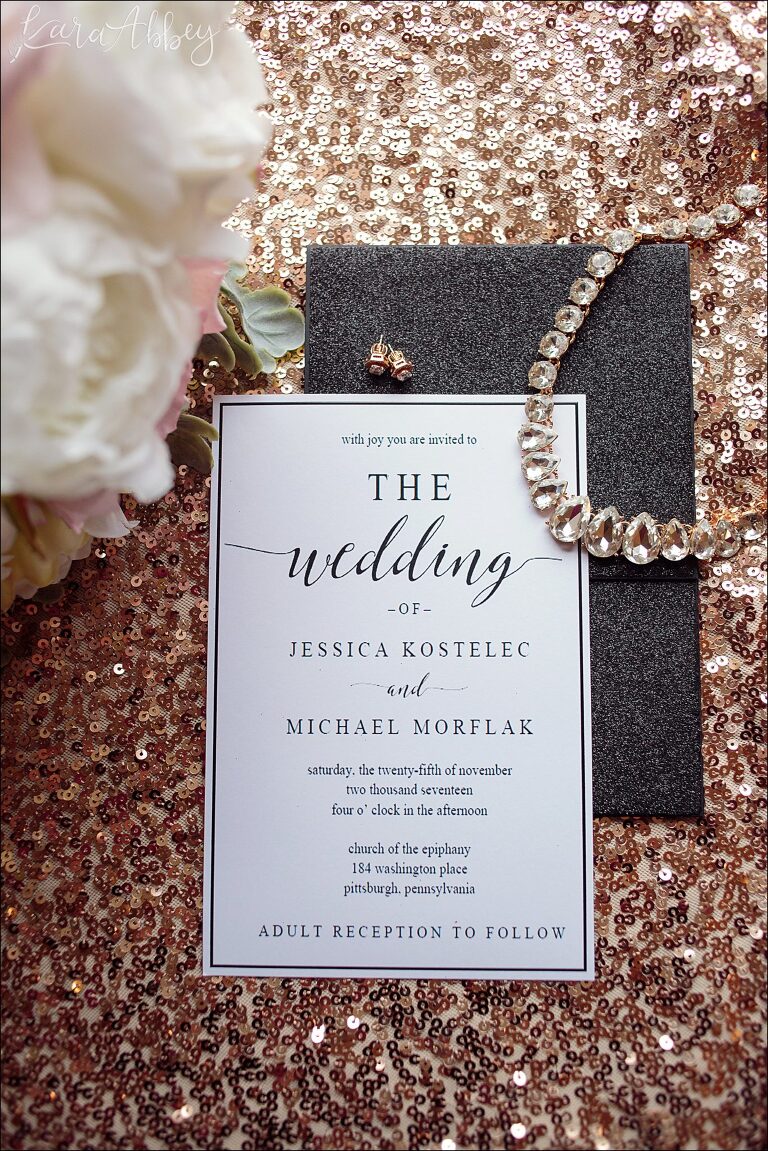 Winter Rose Gold DoubleTree Hotel Wedding in Downtown Pittsburgh, PA - Bridal Details