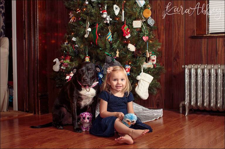 Merry Christmas - Black Lab & Toddler in front of the Christmas Tree - Traditional Picture