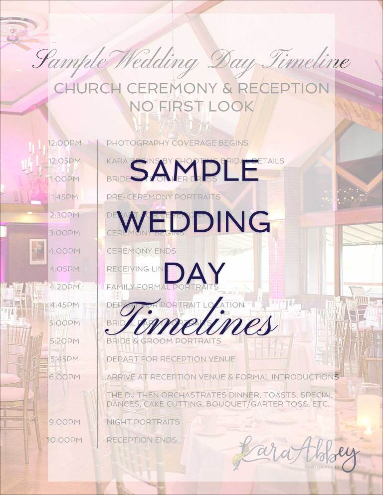 Sample Wedding Day Timeline - Ceremony & Reception in separate locations, No First Look