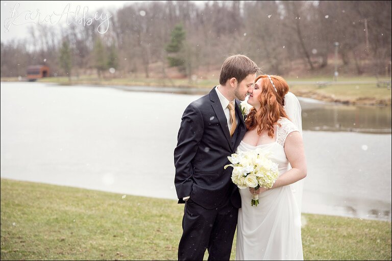 St. Patrick's Day Winter Wedding - First Look at Indian Lake Park in North Huntingdon, PA