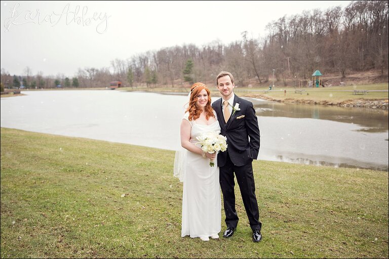 St. Patrick's Day Winter Wedding - First Look at Indian Lake Park in North Huntingdon, PA