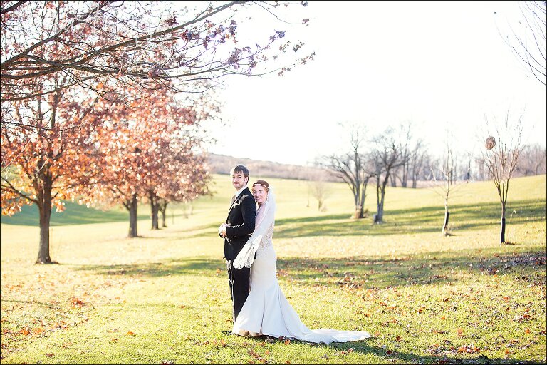 Glowy Fall Wedding Photos of Bride & Groom at Bushy Run Battlefield in Jeannette, PA