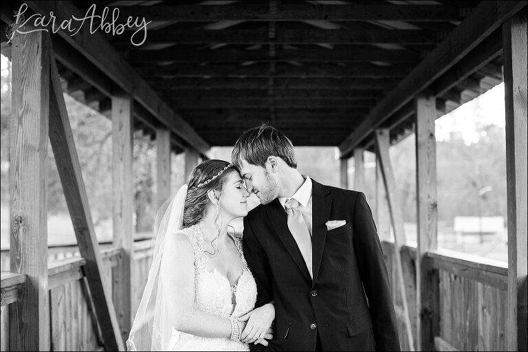 Glowy Fall Wedding Photos of Bride & Groom at Covered Bridge at Manor Park in Manor, PA