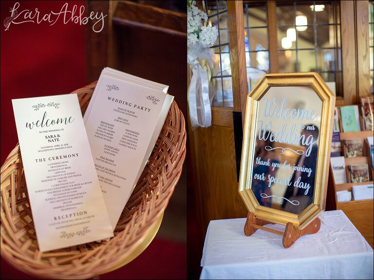 Wedding Ceremony Programs and Welcome Sign on Mirror
