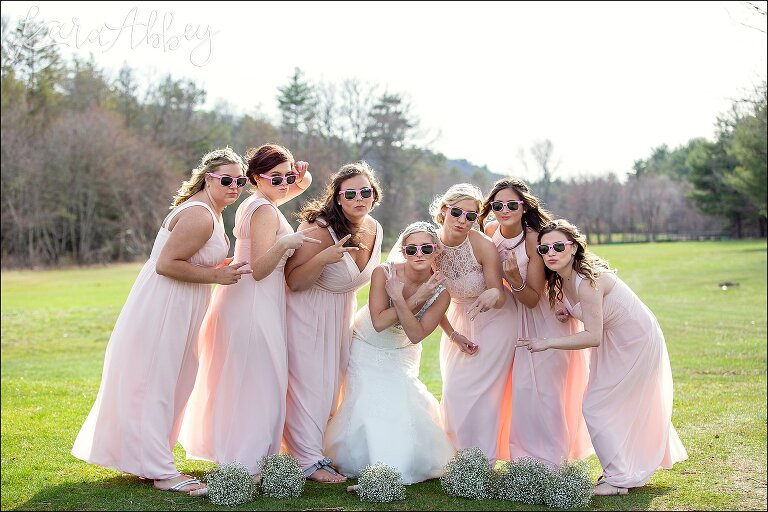 Blush Bridesmaids with sunglasses - Bridesmaids Portrait on the Golf Course at the Edgewood Country Club in Drums, PA