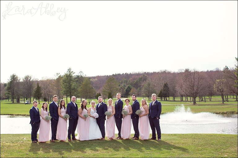 Blush Bridesmaids & Navy Groomsmen - Bridal Part Portrait on the Golf Course at the Edgewood Country Club in Drums, PA