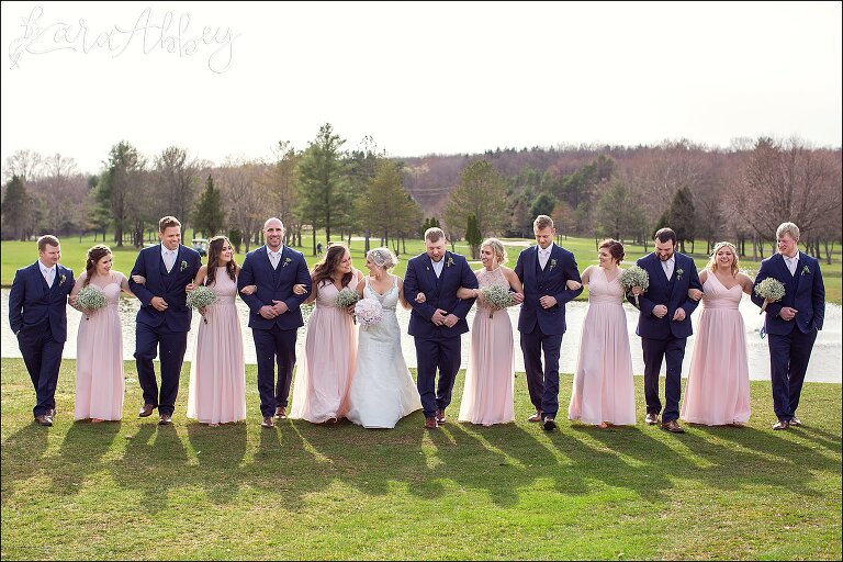 Blush Bridesmaids & Navy Groomsmen - Bridal Part Portrait on the Golf Course at the Edgewood Country Club in Drums, PA