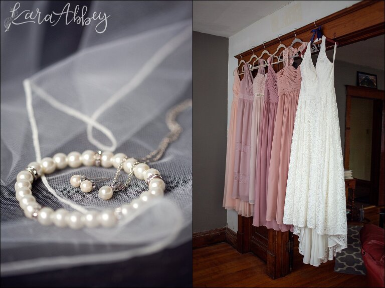 Wedding Day Details, Blush Bridesmaids Dresses with Bridal Gown