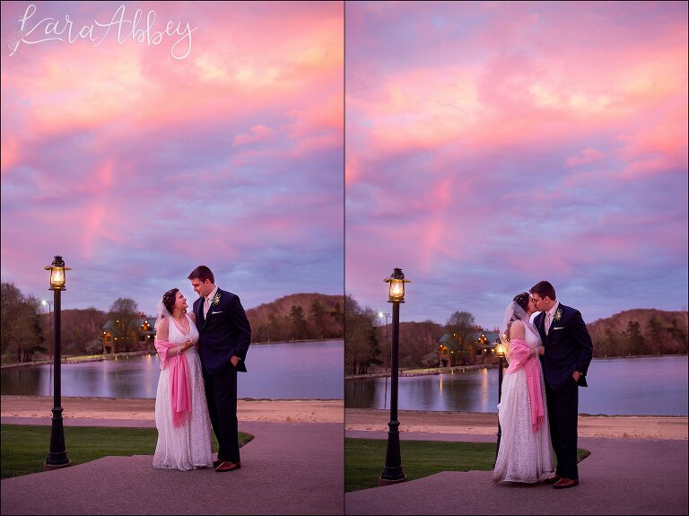 Vibrant Pink Sunset after Rain on Wedding Day at The Gathering Place at Darlington Lake