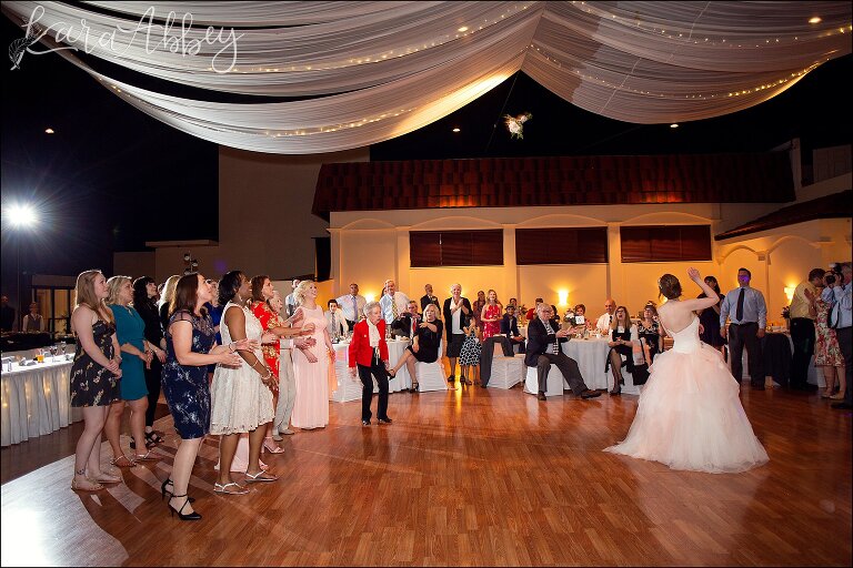 Pink Spring Wedding Reception at Antonelli Event Center in Irwin, PA - Bouquet Toss