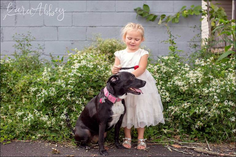 Black Lab and Toddler with White Flowers in Irwin, PA