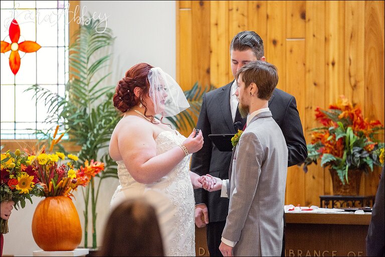 Fall Red & Yellow Wedding Photography in Hopwood, PA - Ceremony