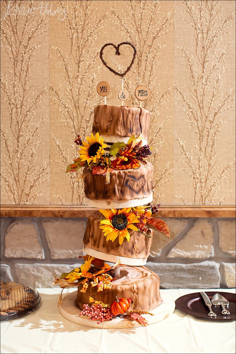 Fall Red & Yellow Wedding Photography in Hopwood, PA - Unique Wedding Cake