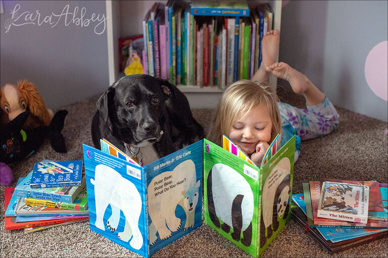Black Lab And Toddler Reading Books in Westmoreland County PA