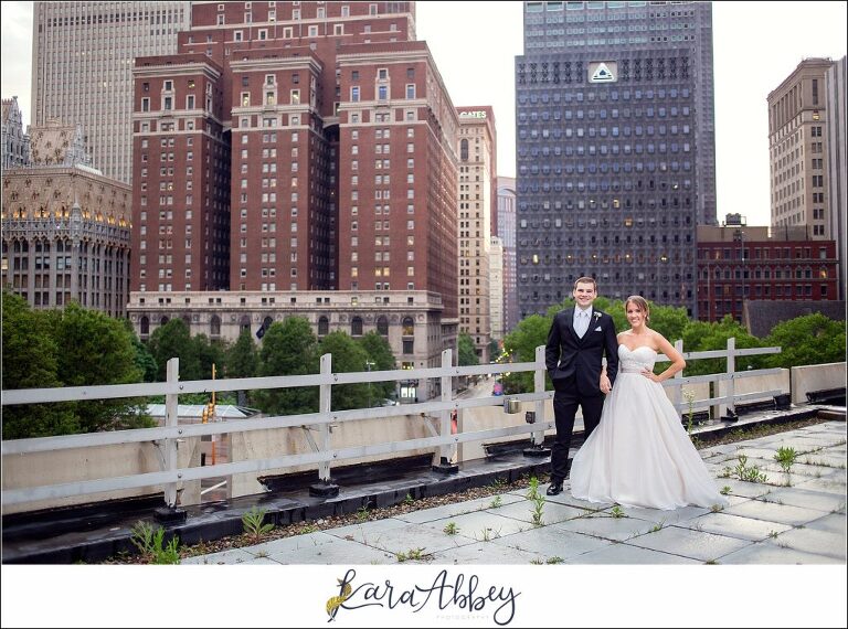 Downtown Pittsburgh Pastel Spring Wedding Day Highlights - Rooftop Portraits at DoubleTree by Hilton Hotel