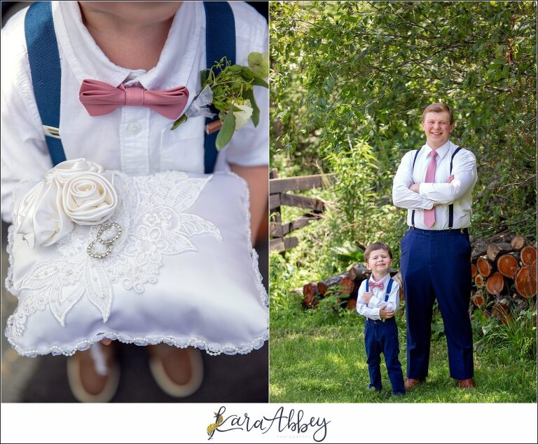 Navy and Pink Summer Outdoor Wedding at the Hayloft in Rockwood, PA Groom & Ring Bearer