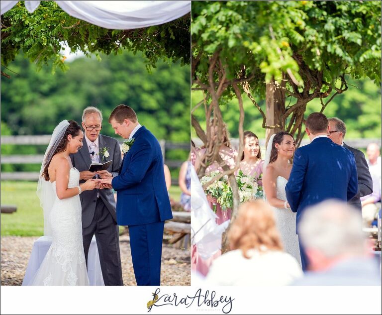 Navy and Pink Summer Outdoor Wedding at the Hayloft in Rockwood, PA Ceremony in the Corral 