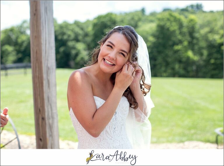 Navy and Pink Summer Outdoor Wedding at the Hayloft in Rockwood, PA Bride Getting Ready