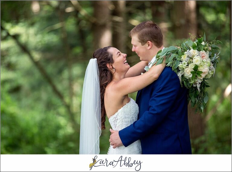 Navy and Pink Summer Outdoor Wedding at the Hayloft in Rockwood, PA Bride & Groom Portraits in the Forest