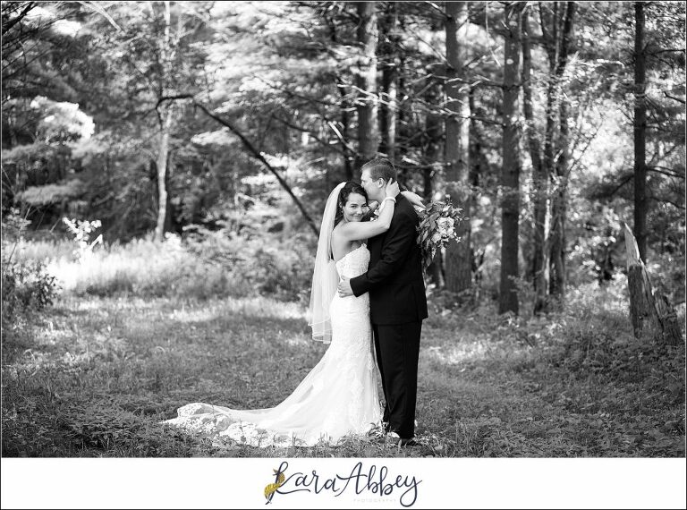 Navy and Pink Summer Outdoor Wedding at the Hayloft in Rockwood, PA Bride & Groom Portraits in the Forest